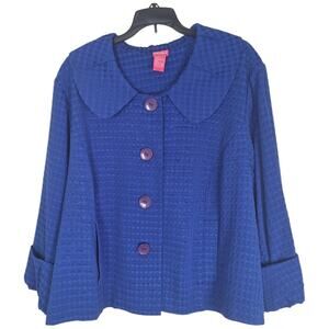 Vintage Bright Blue Check Cape Jacket w Oversized Collar Purple Buttons Pockets